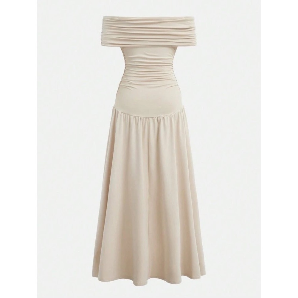 Kids Girls Old Money Champagne Beige Off The Shoulder Maxi Dress Size 8Y Formal